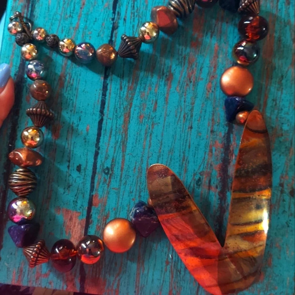 Vintage Brass Beaded Statement Necklace - Picture 2 of 4